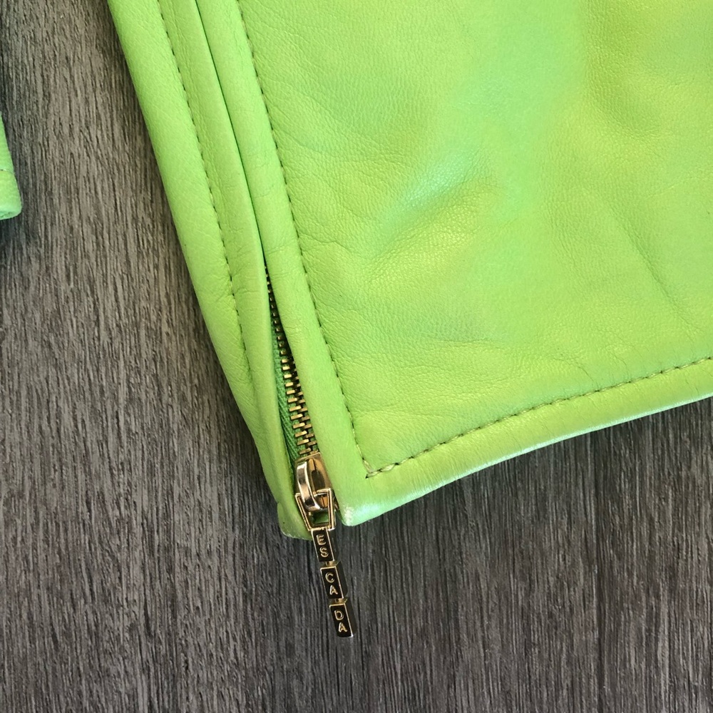Escada Motorcycle Green Leather Jacket Coat - Picture 8 of 10